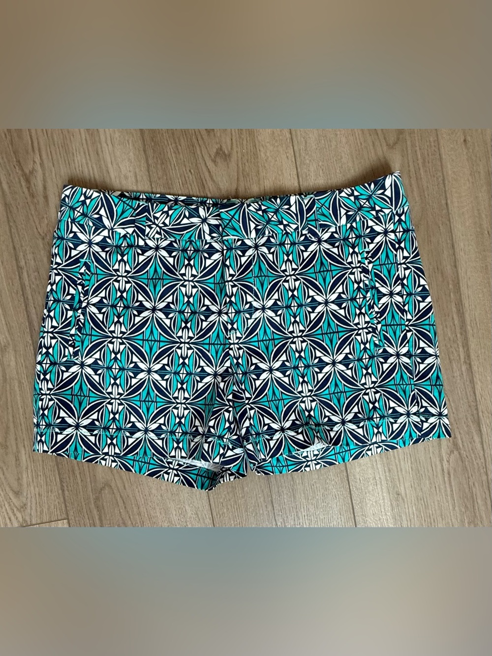 STYLUS Teal, Navy, and White Geometric Print Women's Shorts